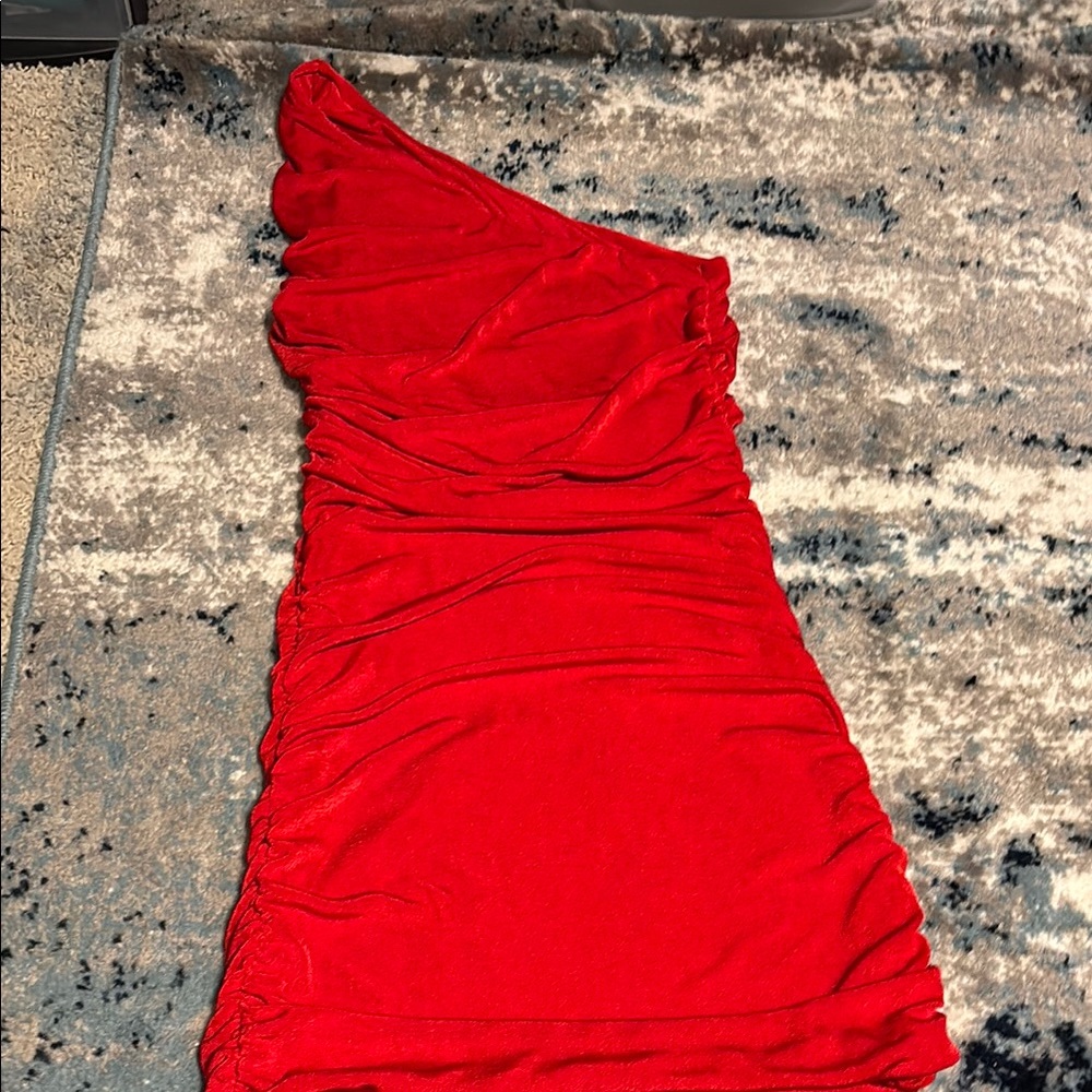 Amazon Red Asymmetrical Ruched Bodycon Dress